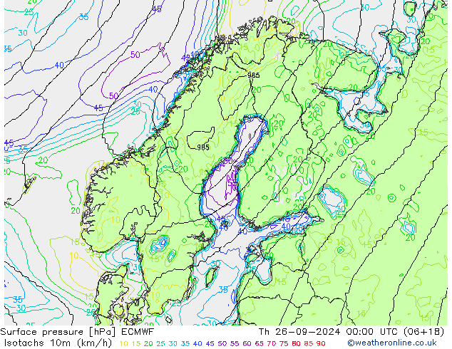 Eşrüzgar Hızları (km/sa) ECMWF Per 26.09.2024 00 UTC