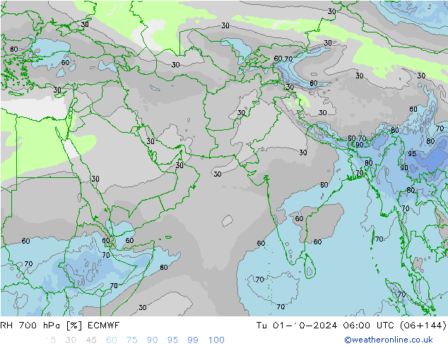 RH 700 hPa ECMWF Tu 01.10.2024 06 UTC