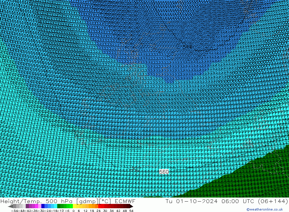 Height/Temp. 500 hPa ECMWF Ter 01.10.2024 06 UTC