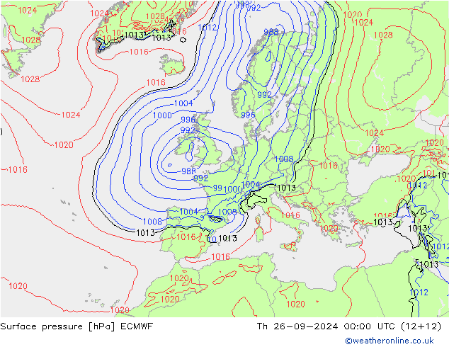 ciśnienie ECMWF czw. 26.09.2024 00 UTC