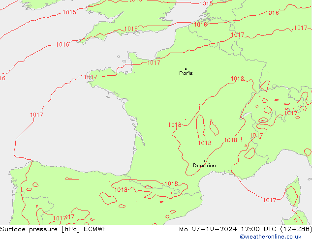 Bodendruck ECMWF Mo 07.10.2024 12 UTC