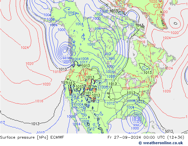 Presión superficial ECMWF vie 27.09.2024 00 UTC