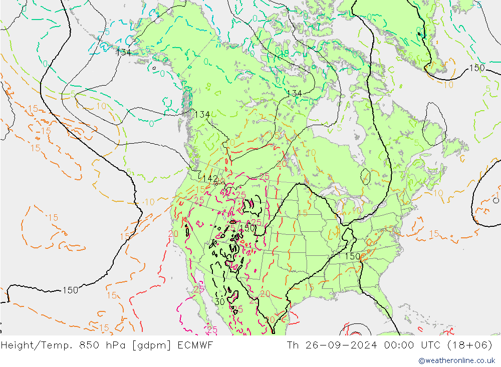 Height/Temp. 850 гПа ECMWF чт 26.09.2024 00 UTC