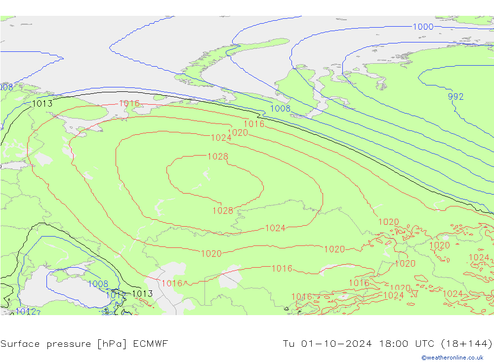 Atmosférický tlak ECMWF Út 01.10.2024 18 UTC