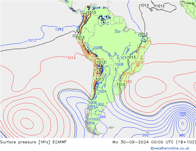 pressão do solo ECMWF Seg 30.09.2024 00 UTC