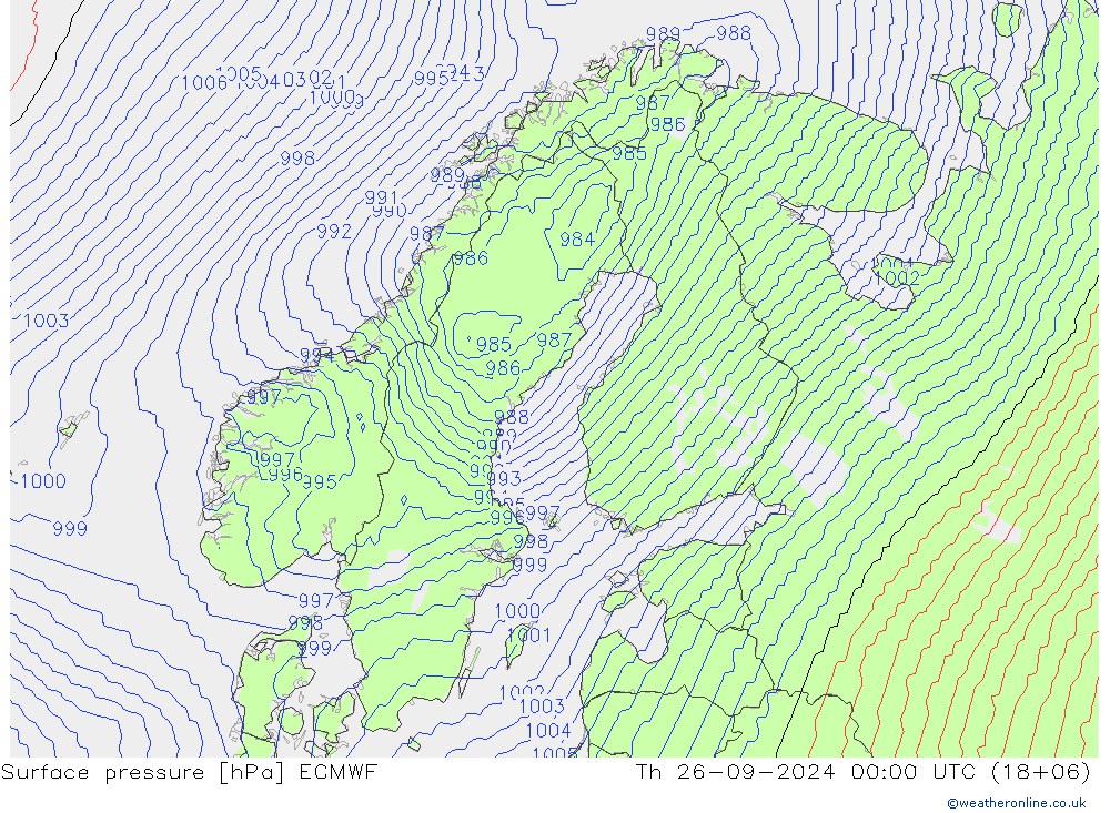 地面气压 ECMWF 星期四 26.09.2024 00 UTC