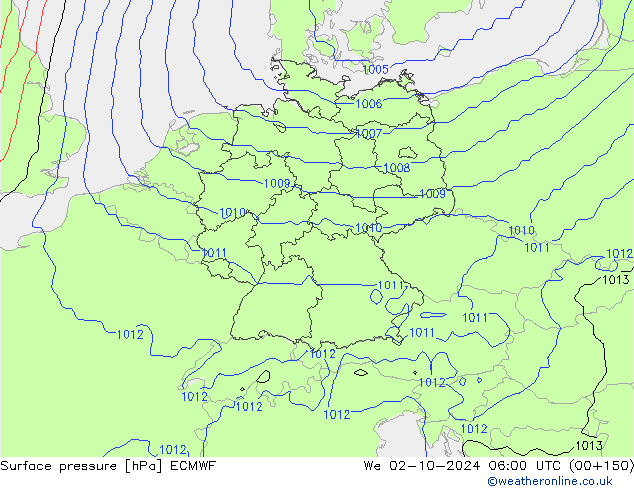 Presión superficial ECMWF mié 02.10.2024 06 UTC