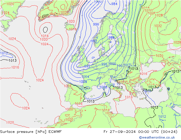 Presión superficial ECMWF vie 27.09.2024 00 UTC