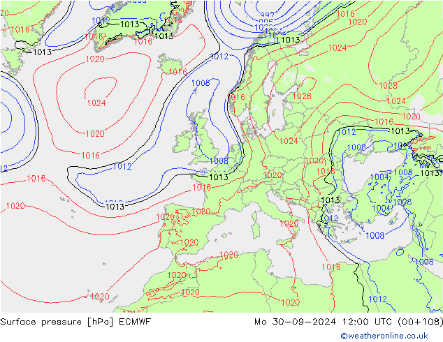 Surface pressure ECMWF Mo 30.09.2024 12 UTC