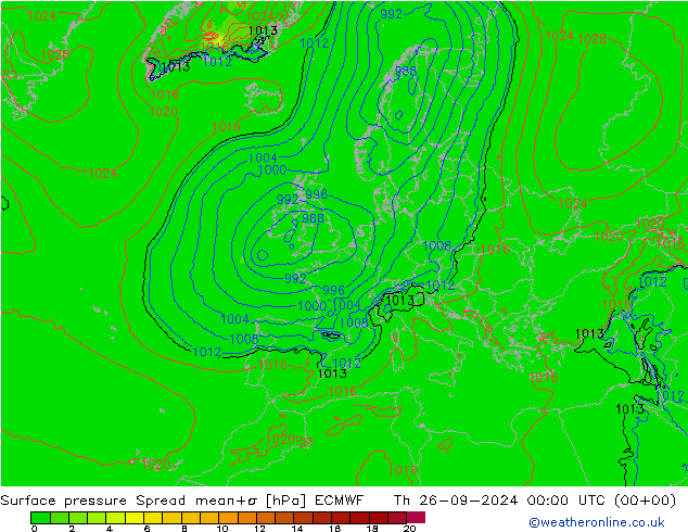 Luchtdruk op zeeniveau Spread ECMWF do 26.09.2024 00 UTC