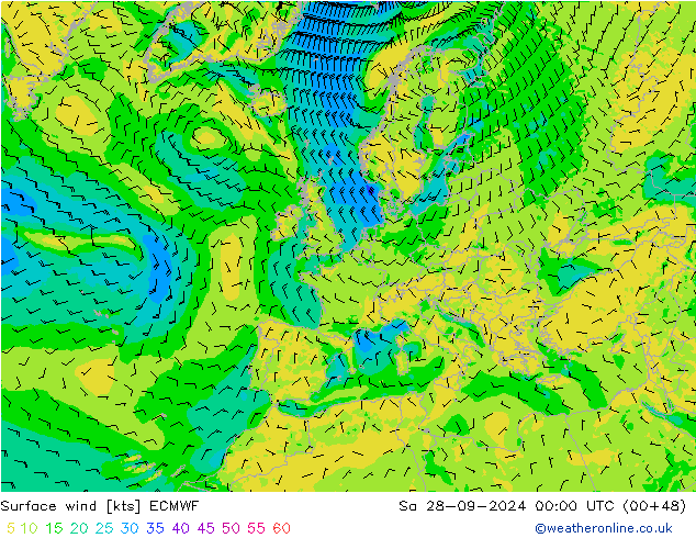 Vent 10 m ECMWF sam 28.09.2024 00 UTC