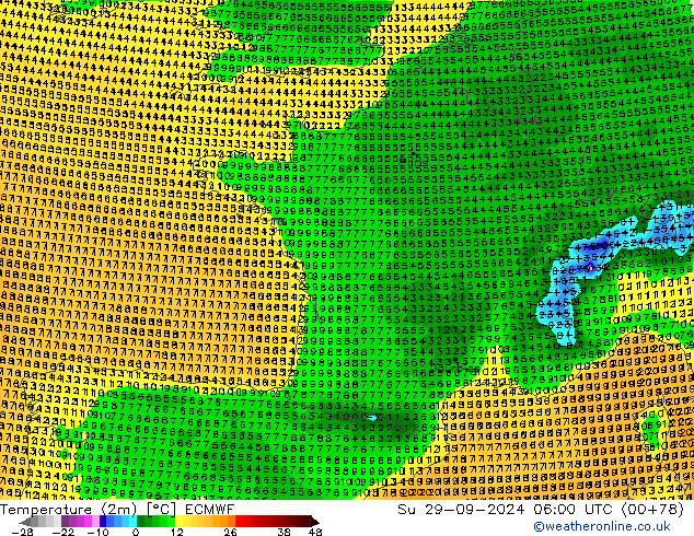 Temperatuurkaart (2m) ECMWF zo 29.09.2024 06 UTC