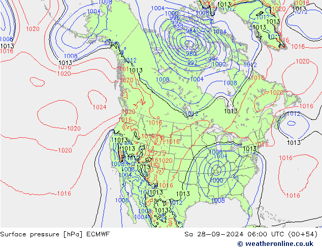 Presión superficial ECMWF sáb 28.09.2024 06 UTC