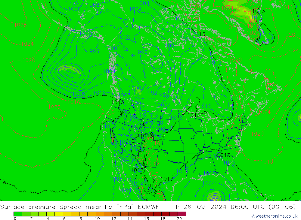 приземное давление Spread ECMWF чт 26.09.2024 06 UTC