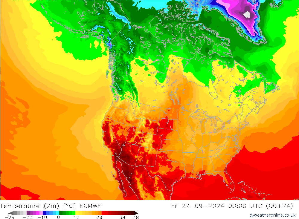 Temperatura (2m) ECMWF vie 27.09.2024 00 UTC