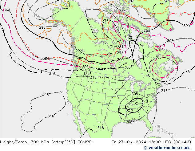 Height/Temp. 700 hPa ECMWF Fr 27.09.2024 18 UTC