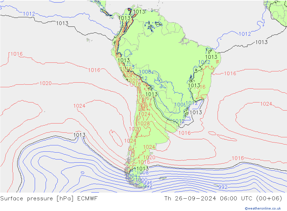 pressão do solo ECMWF Qui 26.09.2024 06 UTC