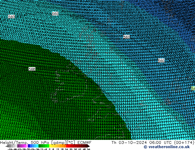 Height/Temp. 500 hPa ECMWF Th 03.10.2024 06 UTC