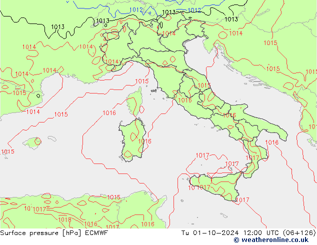 Surface pressure ECMWF Tu 01.10.2024 12 UTC