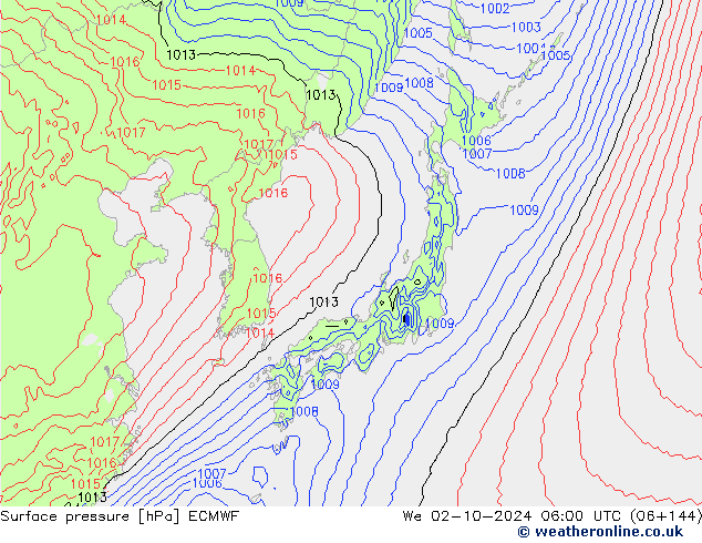 pression de l'air ECMWF mer 02.10.2024 06 UTC