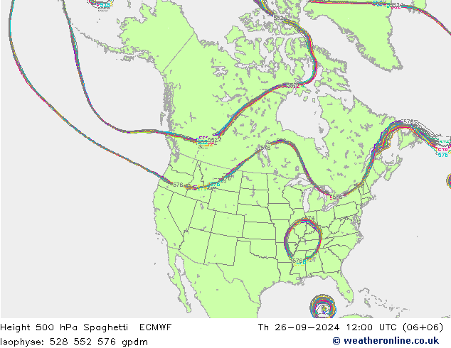 Height 500 hPa Spaghetti ECMWF gio 26.09.2024 12 UTC