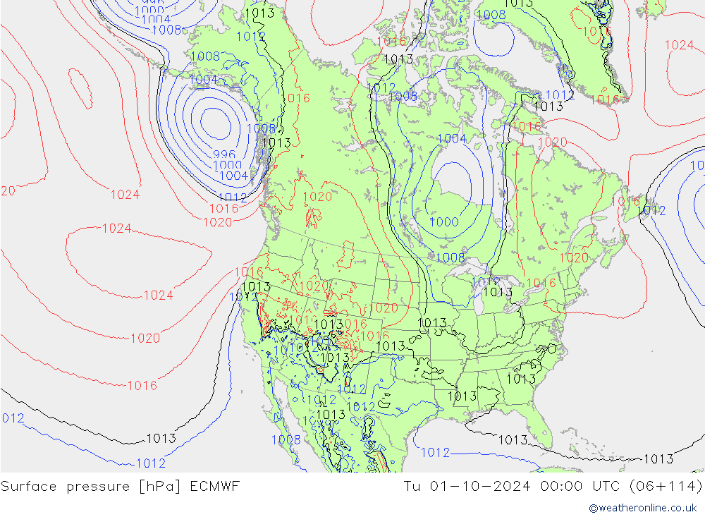 приземное давление ECMWF вт 01.10.2024 00 UTC