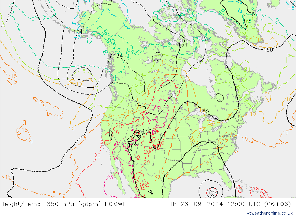 Height/Temp. 850 hPa ECMWF  26.09.2024 12 UTC