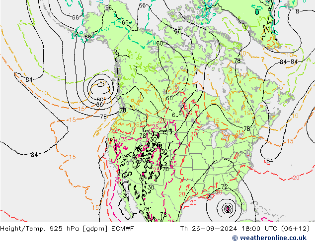 Height/Temp. 925 гПа ECMWF чт 26.09.2024 18 UTC