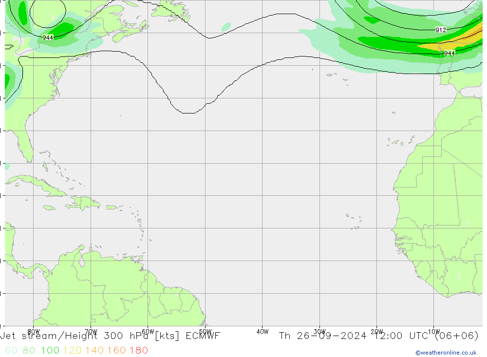 Jet stream/Height 300 hPa ECMWF Čt 26.09.2024 12 UTC