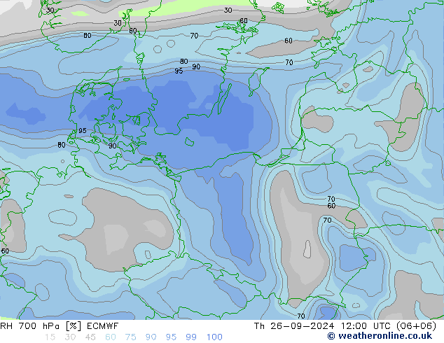 RH 700 hPa ECMWF gio 26.09.2024 12 UTC