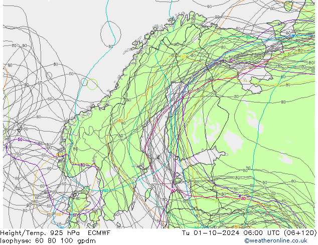 Height/Temp. 925 hPa ECMWF Tu 01.10.2024 06 UTC