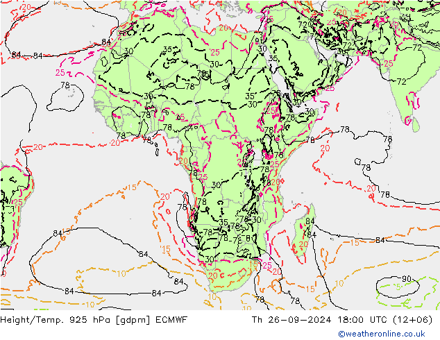 Height/Temp. 925 hPa ECMWF Qui 26.09.2024 18 UTC