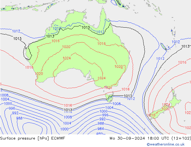 Surface pressure ECMWF Mo 30.09.2024 18 UTC