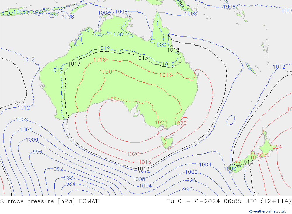 Surface pressure ECMWF Tu 01.10.2024 06 UTC