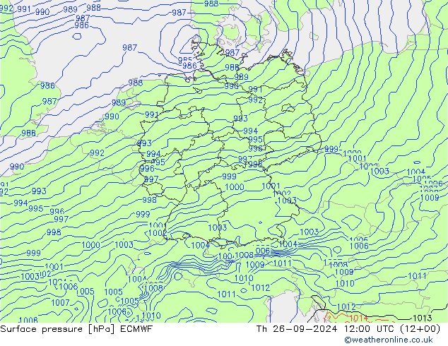 pressão do solo ECMWF Qui 26.09.2024 12 UTC