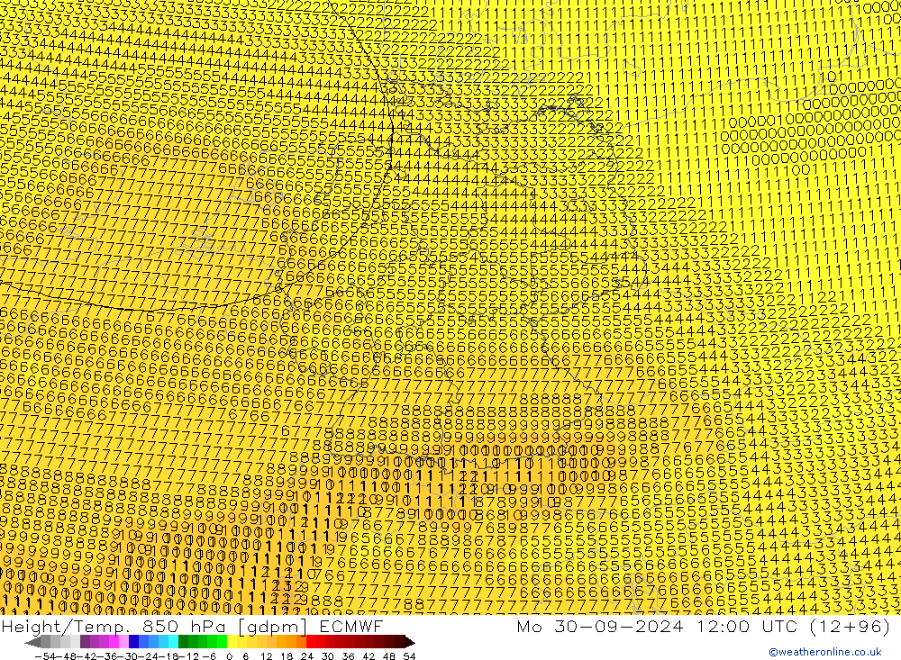 Height/Temp. 850 hPa ECMWF Po 30.09.2024 12 UTC