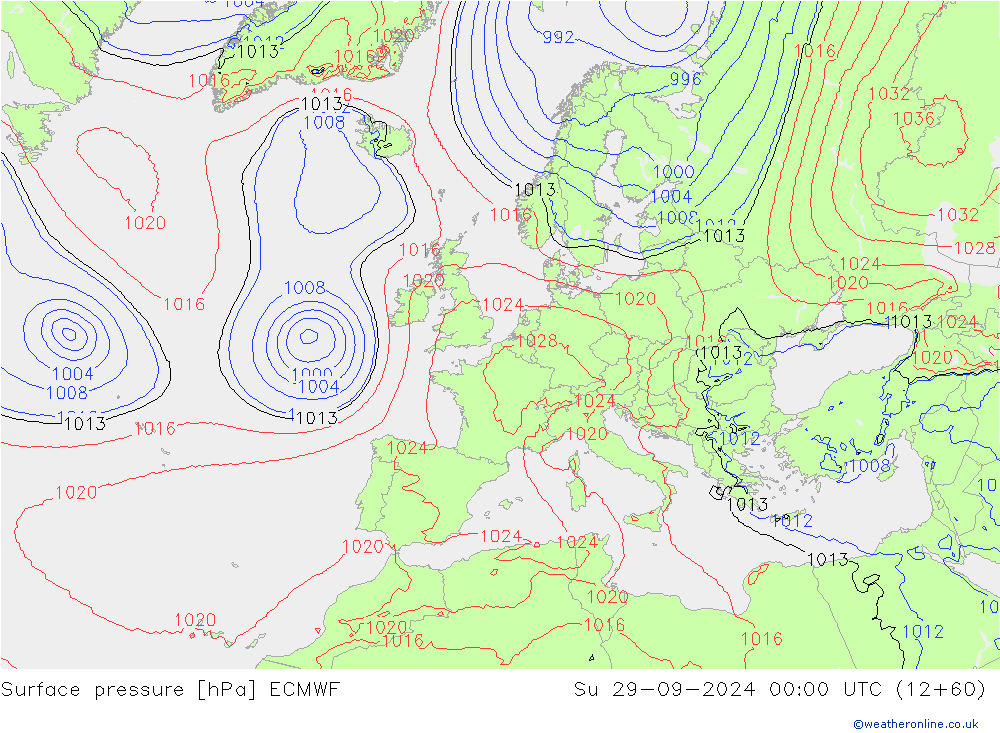 Surface pressure ECMWF Su 29.09.2024 00 UTC