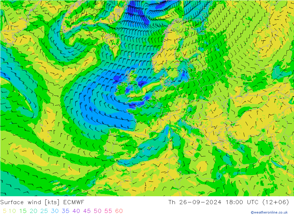 Vent 10 m ECMWF jeu 26.09.2024 18 UTC