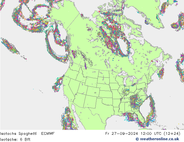 Isotachs Spaghetti ECMWF пт 27.09.2024 12 UTC