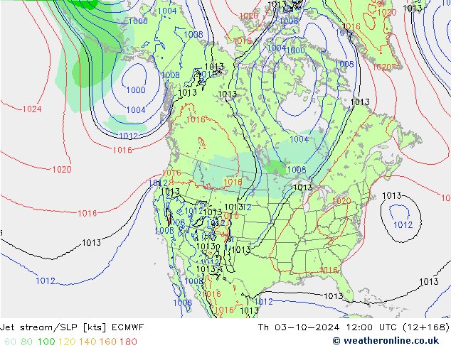 джет/приземное давление ECMWF чт 03.10.2024 12 UTC