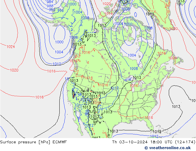 Presión superficial ECMWF jue 03.10.2024 18 UTC