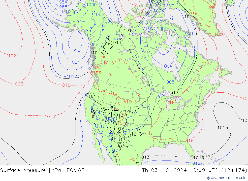 pressão do solo ECMWF Qui 03.10.2024 18 UTC