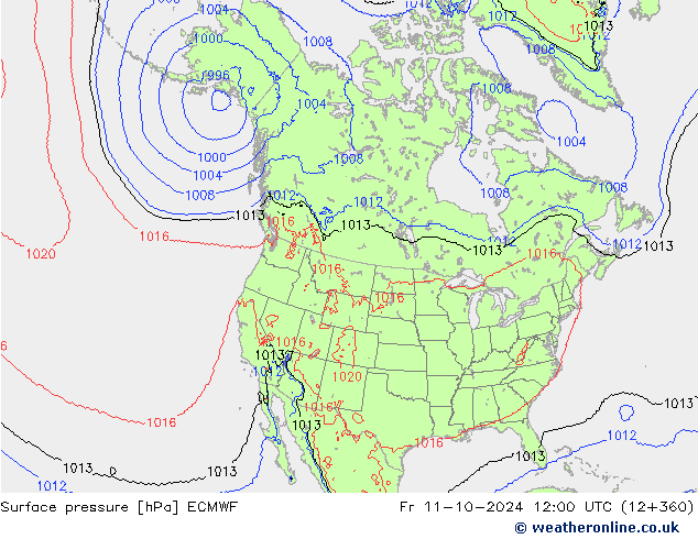 Atmosférický tlak ECMWF Pá 11.10.2024 12 UTC