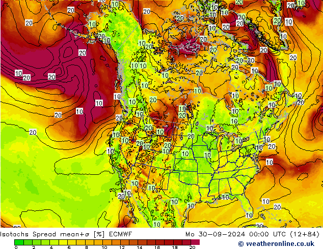 Eşrüzgar Hızları Spread ECMWF Pzt 30.09.2024 00 UTC