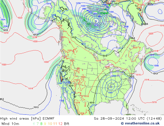 High wind areas ECMWF сб 28.09.2024 12 UTC