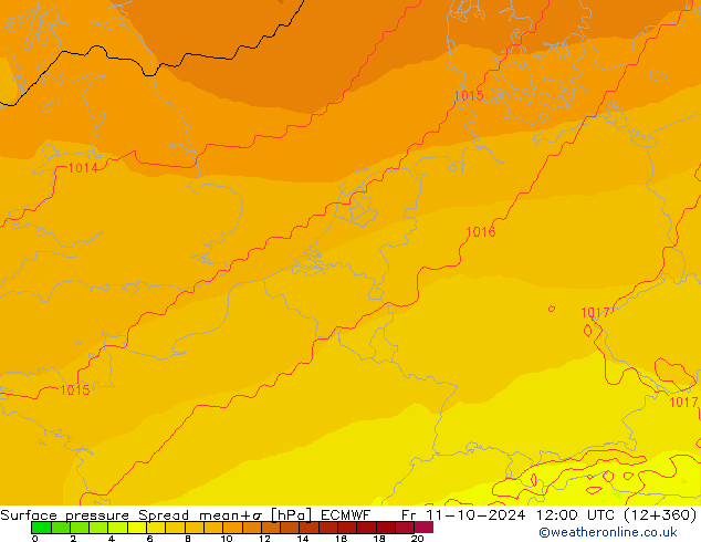 Surface pressure Spread ECMWF Fr 11.10.2024 12 UTC