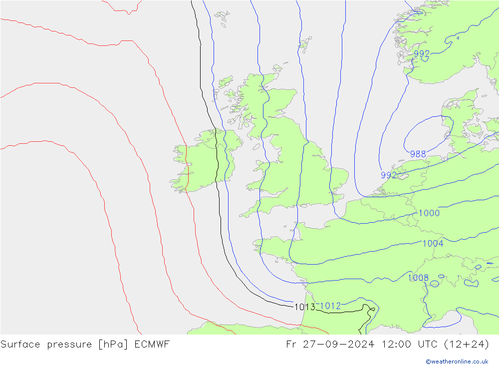 Atmosférický tlak ECMWF Pá 27.09.2024 12 UTC