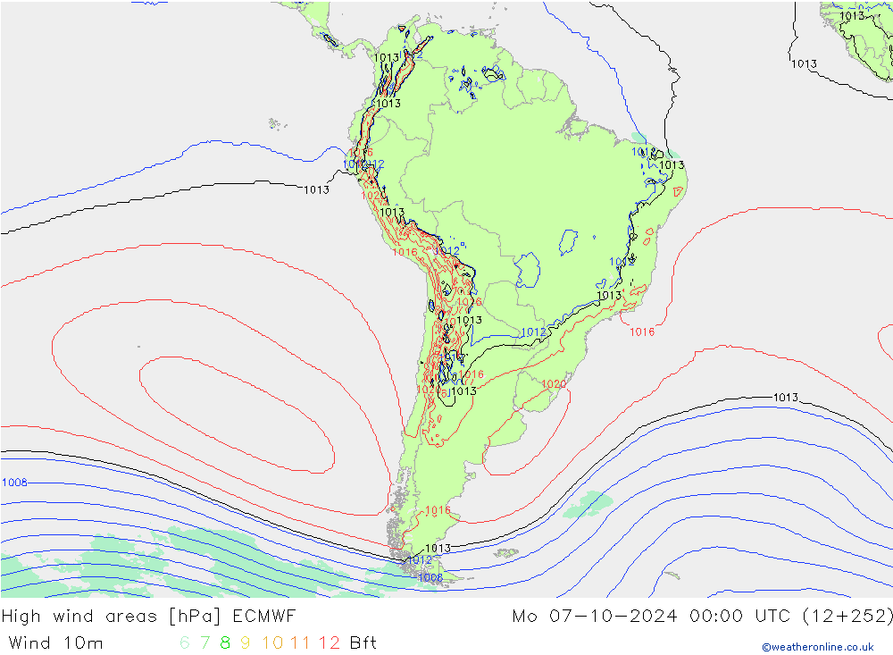 High wind areas ECMWF Po 07.10.2024 00 UTC