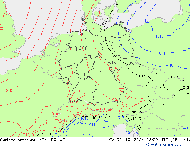 Surface pressure ECMWF We 02.10.2024 18 UTC