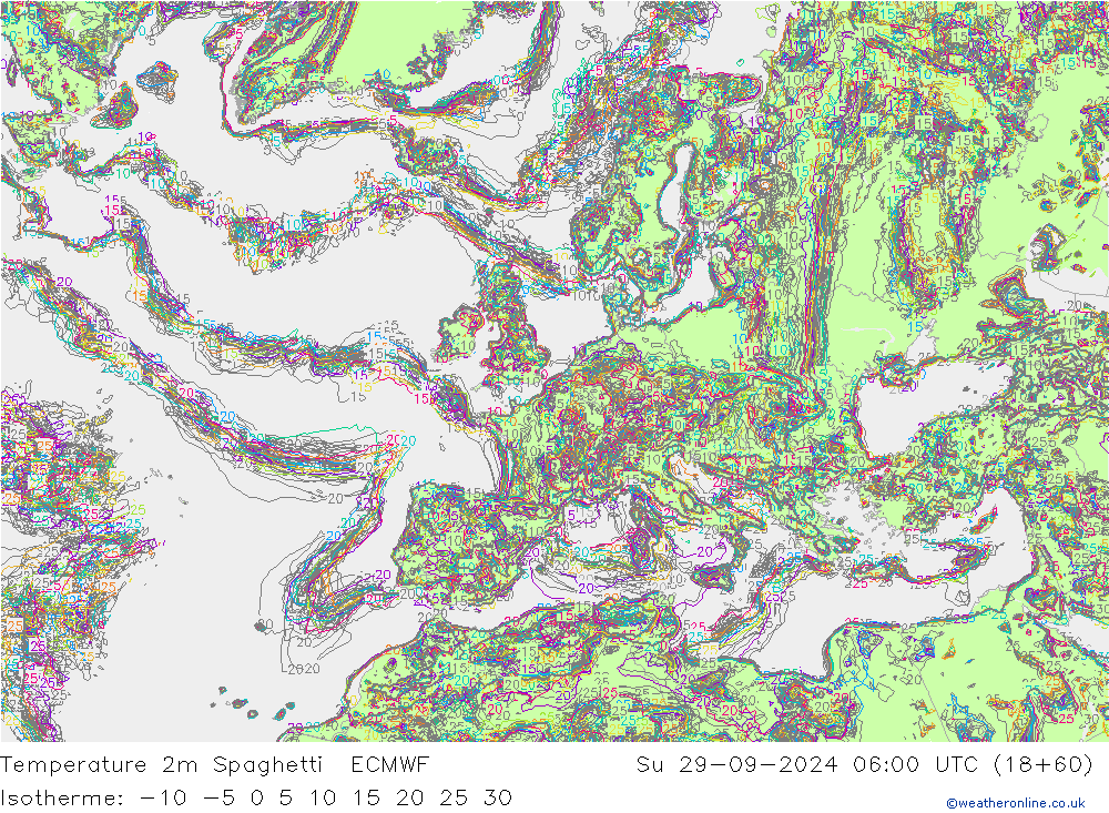 Temperatuurkaart Spaghetti ECMWF zo 29.09.2024 06 UTC